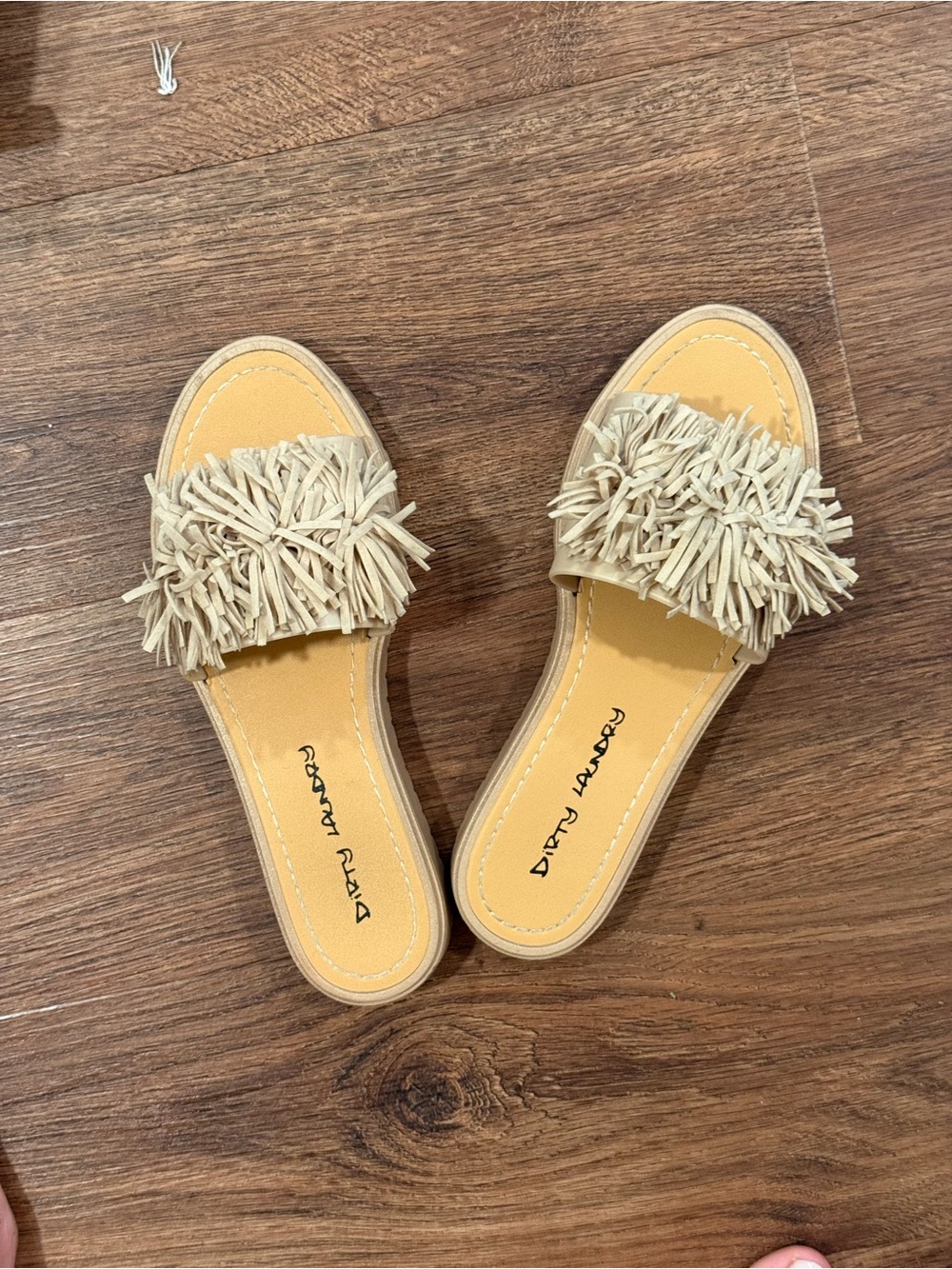 Dirty Laundry Cream Fringe Slide Sandals